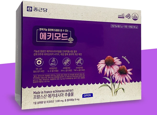 에키모드 30포 에키네시아 추출물 면역기능 증진 도움, 1박스, 60회분 - 쿠팡
