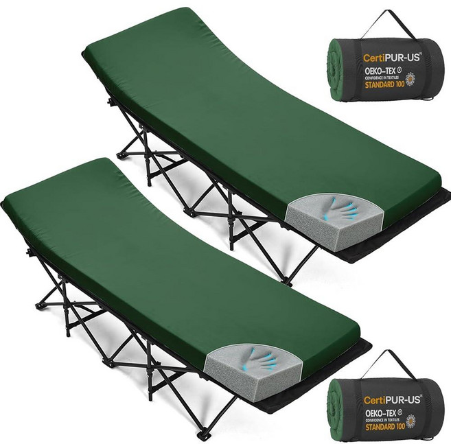 CYMULA 캠핑 침대 매트리스 5.1cm 2인치 메모리 폼 수면 패드 부드럽고 따뜻한 미끄럼 방지 토퍼 성인용 고정 포함 여행용 휴대용 롤업 브라운 190.5cm x 76.2, 다크 그린