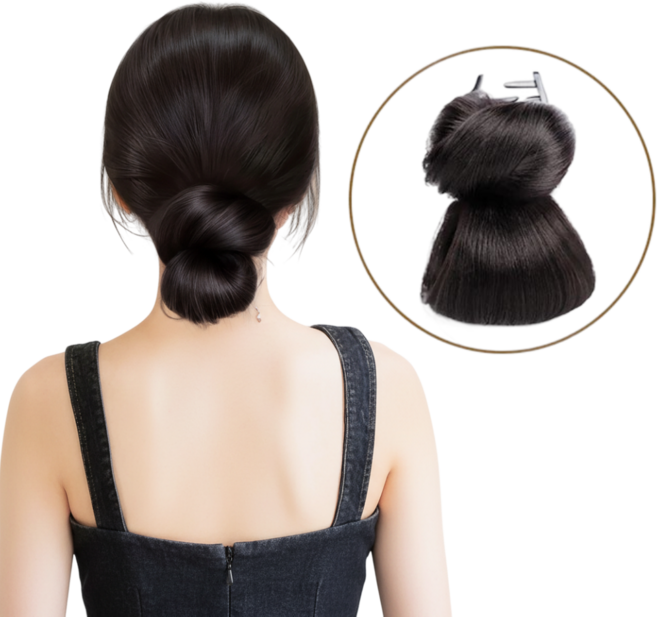 클린웰스 여성 똥머리가발 볼륨 헤어피스 부분가발 뒷머리 붙임머리, 1개, 내추럴 흑갈색