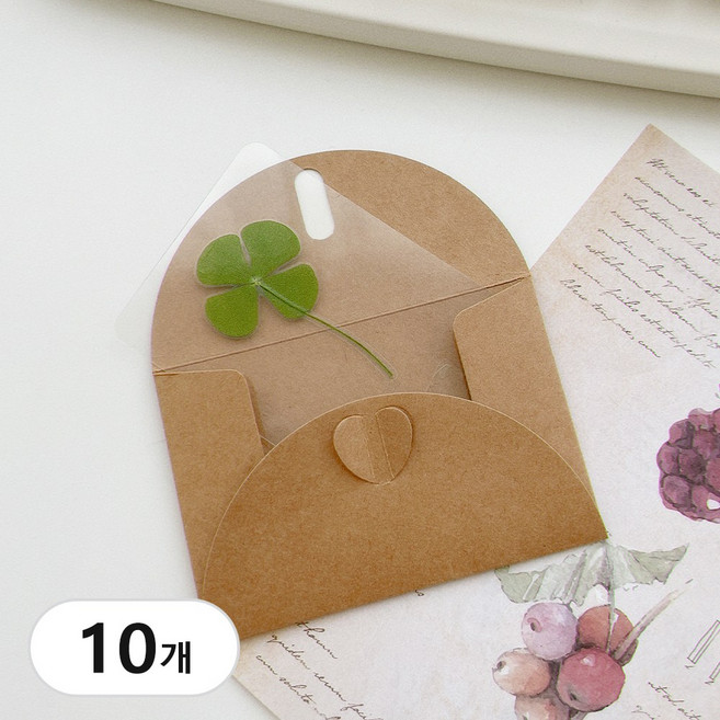 행운의 네잎클로버 코팅 카드 생화 투명 책갈피 선물, 봉투포함, 10개