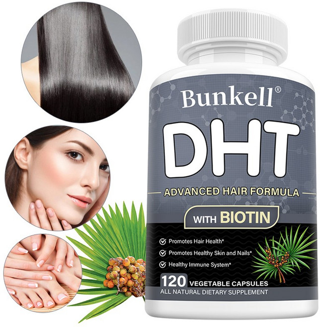 DHT 차단제 및 비오틴 - 건강한 모발과 손톱 콜라겐 지원, 1개, 120정