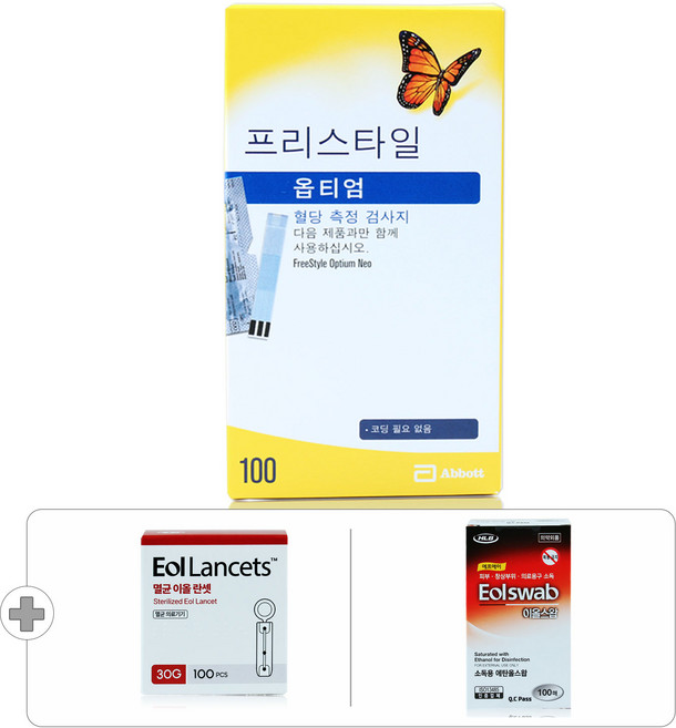프리스타일 옵티엄 익시드 네오 혈당측정지 시험지 100매+침 100개+솜 100매, 1개