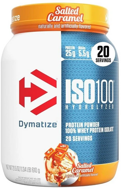 Dymatize 다이마타이즈 x 던킨 글레이즈드 도넛 ISO100 유청 단백질 파우더 25g BCAA 5.5g 120칼로리 글루텐 프리 1g 설탕 탄수화물 2g 20회분 210, 20회분 (1팩), 솔티드 캐러멜, 1개 - 쿠팡