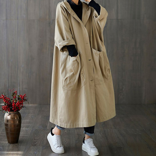 드마엘 벤지 오버핏 모던 후드 롱 트렌치코트(2color)+델로나-간절기 코트