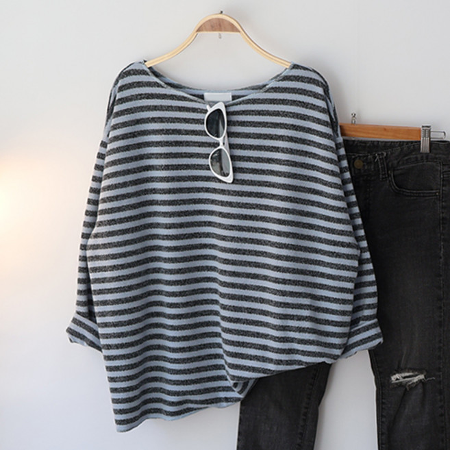 스카이코코 여성 긴팔 티셔츠 테리 단가라 니트