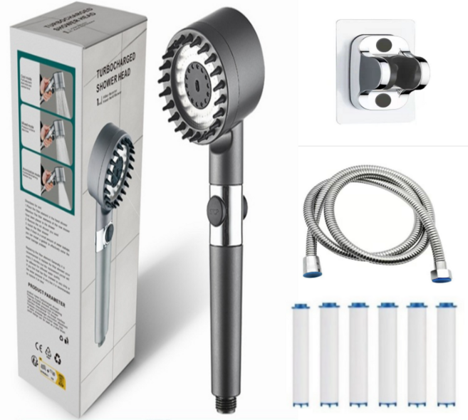 아쿠노아 수압상승 원터치 온오프 필터 샤워기헤드 필터6개입, 그레이, 1개