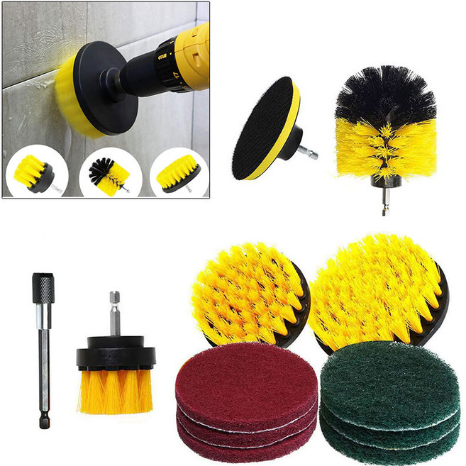 아이베란다 청소 크리너 브러쉬 전동드릴용 12종1세트, 노랑 외, 1개