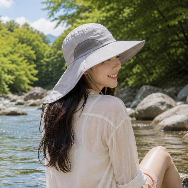 라비엔 대두 물놀이 모자 플랩캡 남녀공용 빅사이즈 모자 햇빛가리개 모자 캠핑 낚시 등산 뒷목 UV차단, 1개, 클라우드그레이