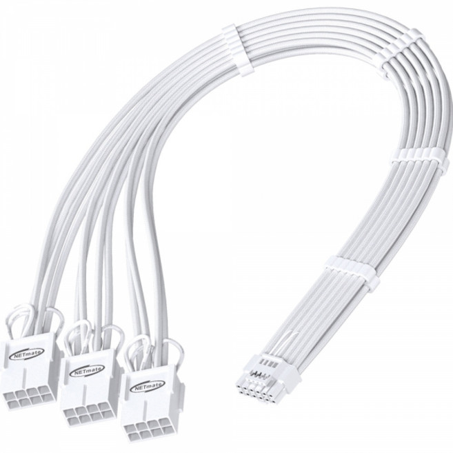 NETmate NM-DPR1862 12VHPWR to PCI-E 8핀x3 변환 슬리빙 케이블 0.3m 올화이트 그래픽카드VGA 전원, 1개