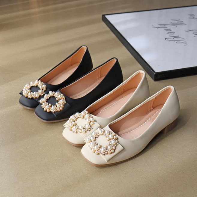 바닐라슈 엘리츠 큐빅진주장식 탄력고무창 플랫슈즈 2cm