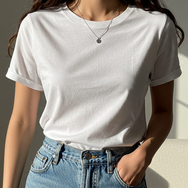 1+1 레이블링 여성용 기본 반팔티 티셔츠 반소매