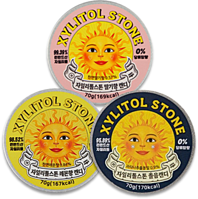 자일리톨 스톤 3종 (딸기+레몬+졸음캔디), 3개, 70g