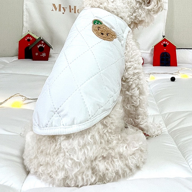 반려사이 강아지 명품 깔깔이 패딩 겨울옷, 2.곰돌이 누빔 깔깔이, 아이보리, 1개