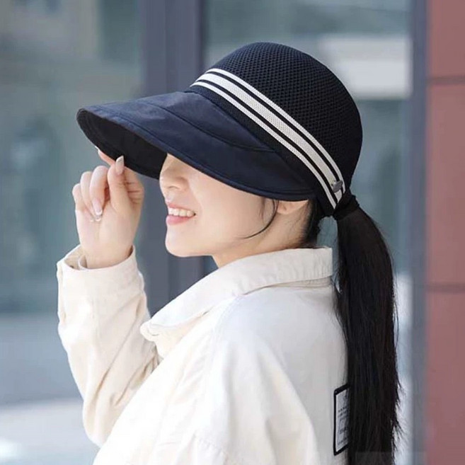 차앤호 에디션 자외선 완전 차단 메쉬캡 여성 얼굴보호 와이드 선모자 돌돌이 - 원단