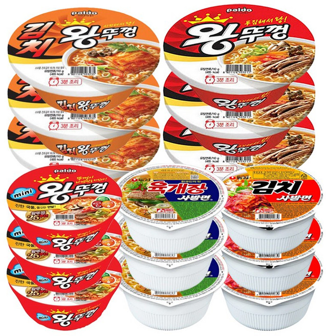 [메리박스] 김치왕뚜껑+ 왕뚜껑+ 육개장사발면+ 김치사발면+ 미니왕뚜껑, 2개