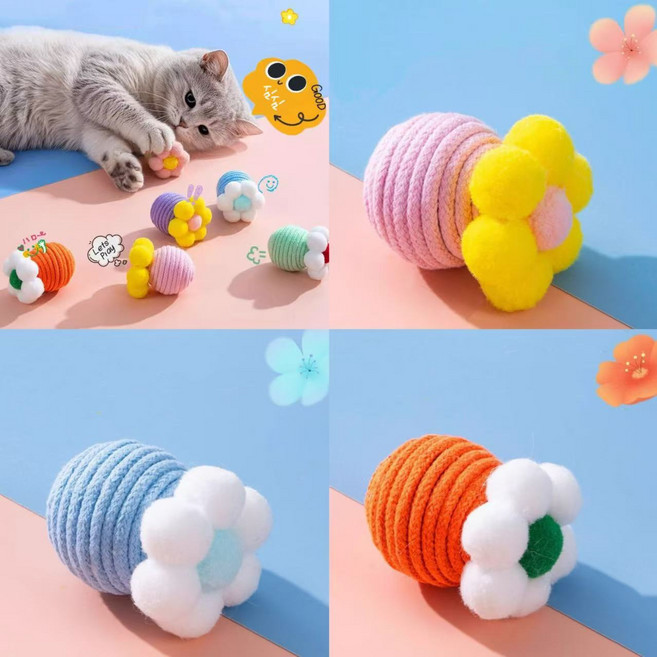 고양이 스크래쳐 꽃 방울 공 장난감 3개입, 1개, B:핑크,블루,오렌지
