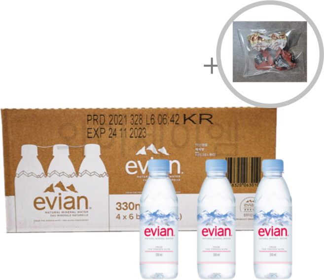 에비앙 330ml 벨기안커피캔디증정, 24개