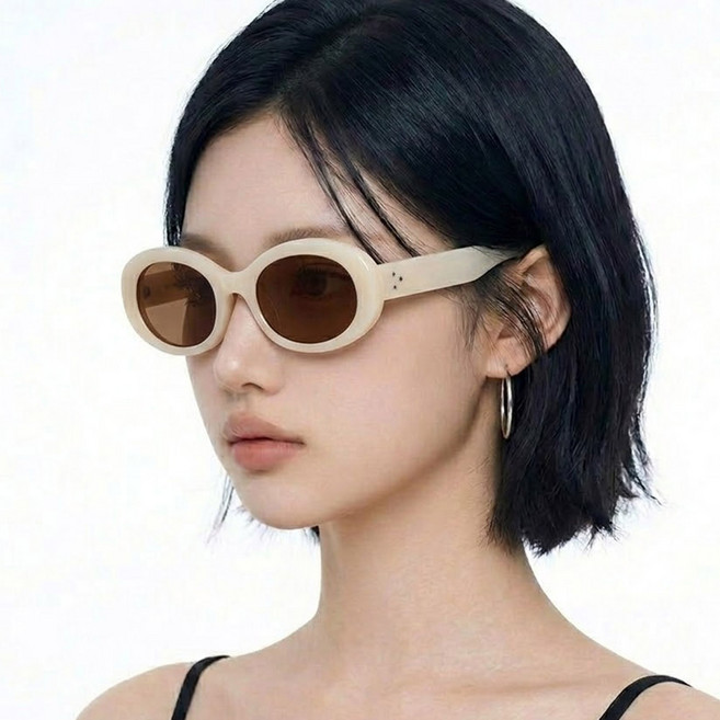 둥근 오벌형 자외선 차단 레트로 뿔테 선글라스