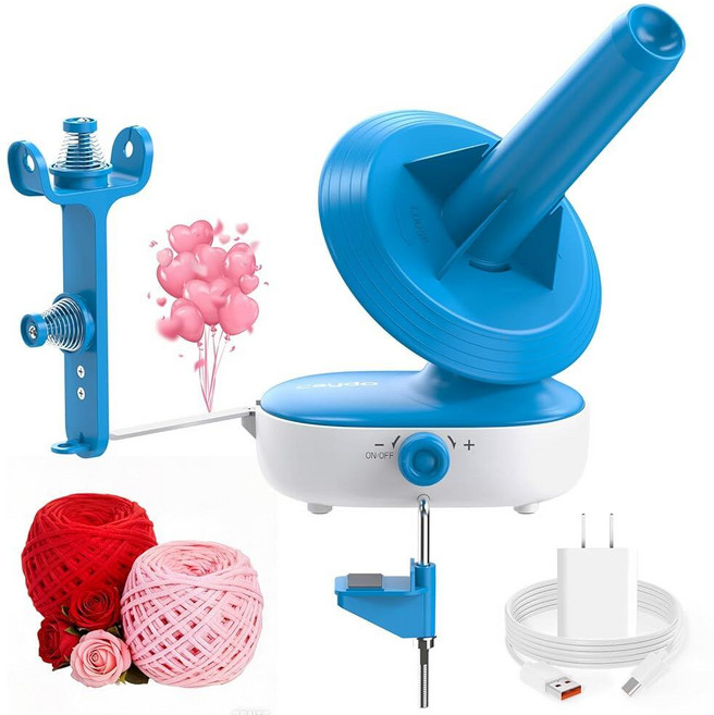 Caydo Electric Yarn Winder Pro 코바늘 뜨개질용 283.5g(10온스) 대형 자동 볼 와인더 듀얼 스프링 강한 장력 스텝리스 스피드 실 케이크 스피너, Blue Electric