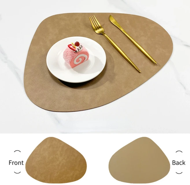 양면 미끄럼 방지 PU 단열 패드 테이블 매트 북유럽 스타일 모조 소가죽 무늬 물방울 모양 플레이스매트, 02 1 Pcs, 03 Light Coffee