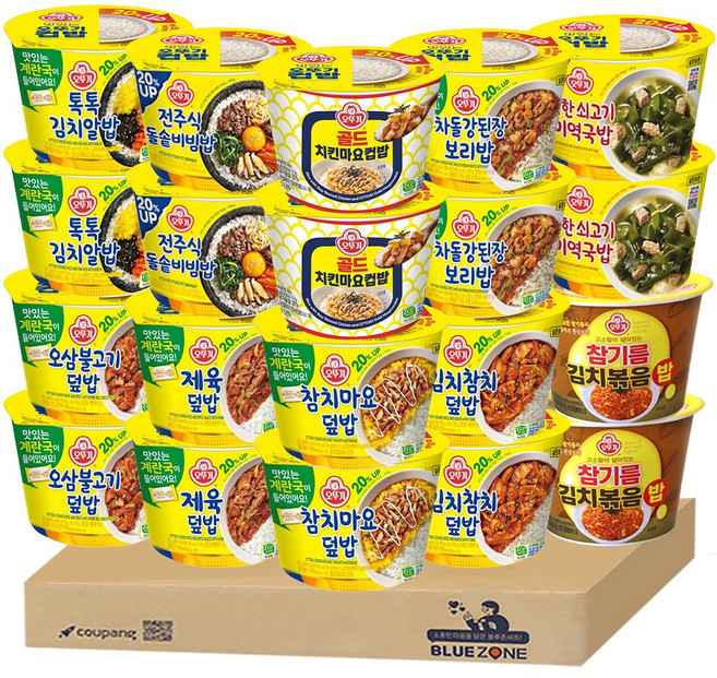 오뚜기 컵밥 20% UP 계란국포함 20입 1세트 (톡톡김치알밥+참치마요+강된장보리밥+제육+김치참치+돌솥비빔밥+오삼불고기+쇠고기미역국+참기름김치볶음밥+치킨마요)x2, 1개