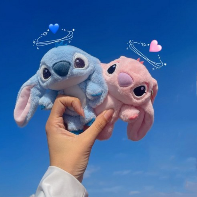 스티치 엔젤 인형 키링 가방고리 커플 키체인, 블루 + 핑크, 1개