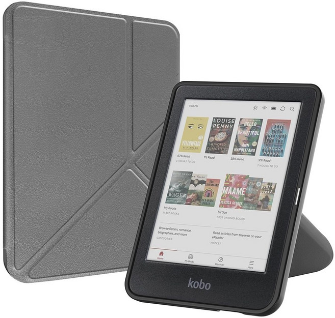 Kobo Clara Colour / BW / 2E 6吋 電子書保護套 喚醒休眠功能皮套, 灰色, 1個