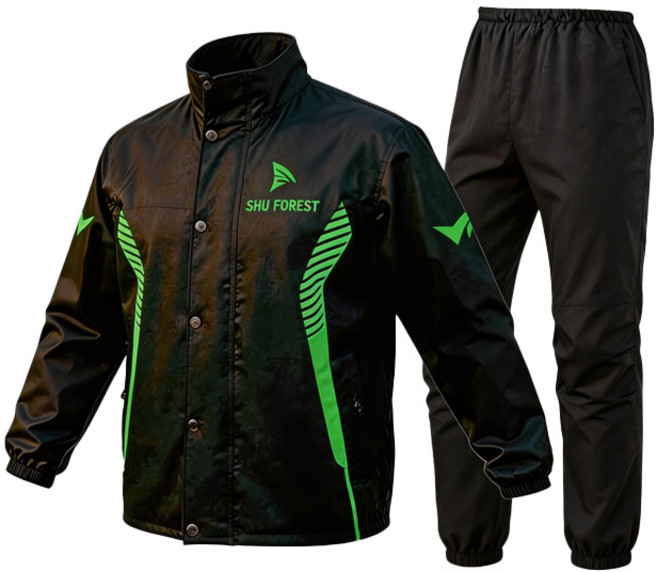 KIKOKO 방수 오토바이 우의 상하의 세트 초강력방수 배달우비, 그린