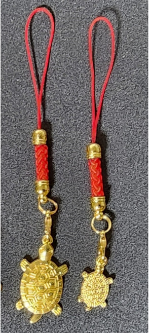 효도폰 부모님 핸드폰줄 재물운 황금빛 거북이 열쇠고리 키링 재물운 장수기원, 소형+중형, 1세트