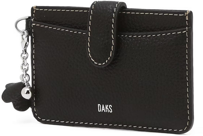 닥스 여성 블랙 천연 소가죽 플라워 참장식 슬림 명함 카드지갑