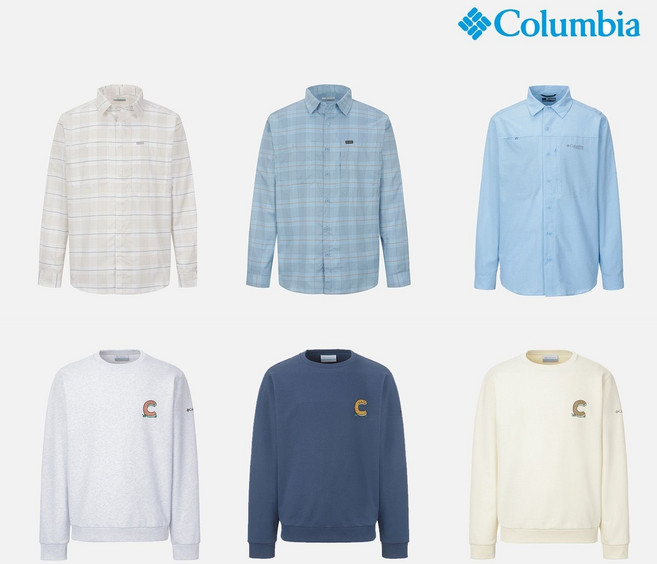 [백화점상품] 컬럼비아 남성 셔츠& 남여공용 맨투맨 옴니위크 운동용긴팔