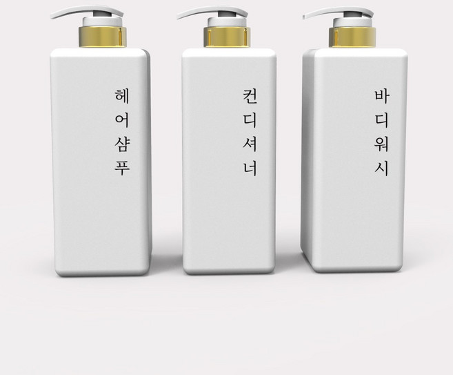 호텔 욕실 디스펜서 홈스토킹 샴푸 컨디셔너 바디워시통 800ml 한글 라벨 공병 3종 세트, 1세트, 화이트 골드 (한글라벨)