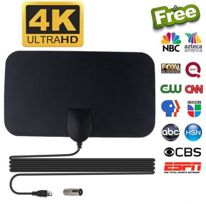 4K 디지털 TV 안테나 150 마일 1080P 부스터 DVB-T 공중 HD 평면 실내 활성 25DBi VHF UHF TV 박스 평면 설, 01 Digital TV antenna
