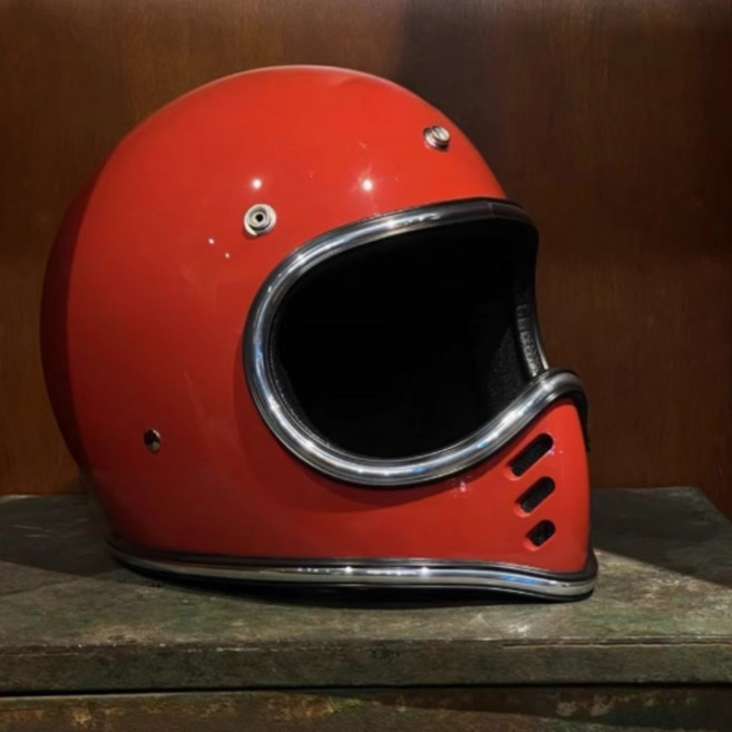 뾰족코 소형 헬멧 크롬 실버 림 레트로 오토바이 유리섬유 헬멧 사계절 풀페이스 남녀공용, 05 L, [01] red