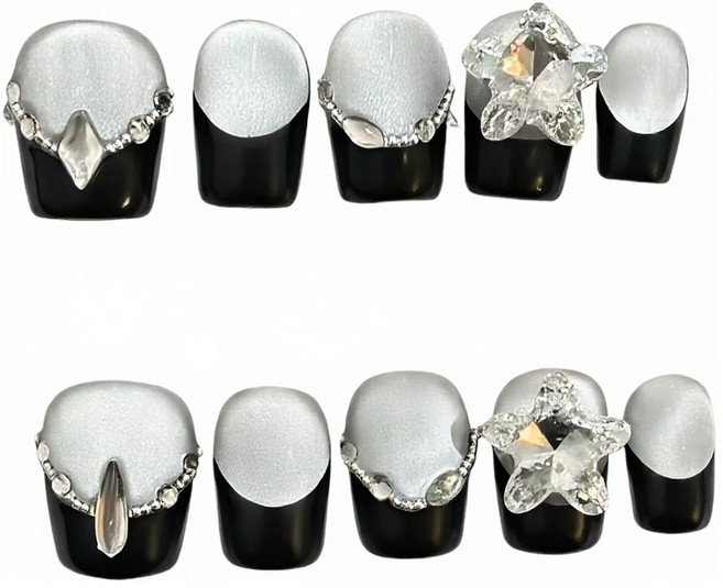 ins 자석젤 프렌치 캣츠아이 수제 네일팁 NT0134, 1개, L