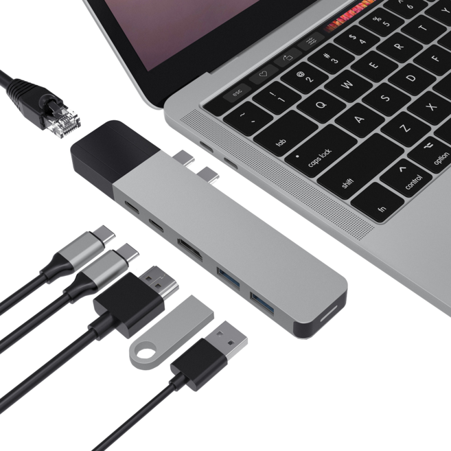 하이퍼드라이브 6in2 USB-C 멀티허브 도킹스테이션 4K HDMI 기가비트랜 100W PD충전 맥북/노트북 호환 (GN28N), 실버, 1개