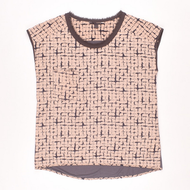 티엔지티우먼 브라운 폴리 패턴 반팔 블라우스 88 여성 WT3814 빈티지테크