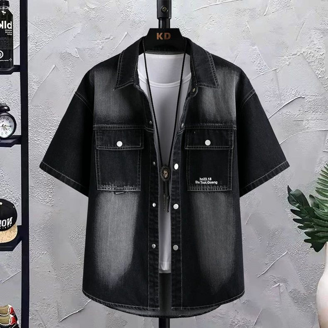 남성 반팔 데님 자켓 캐주얼 봄 여름 상의 아우터 루즈핏 데일리 남자 카고 청자켓 LPC