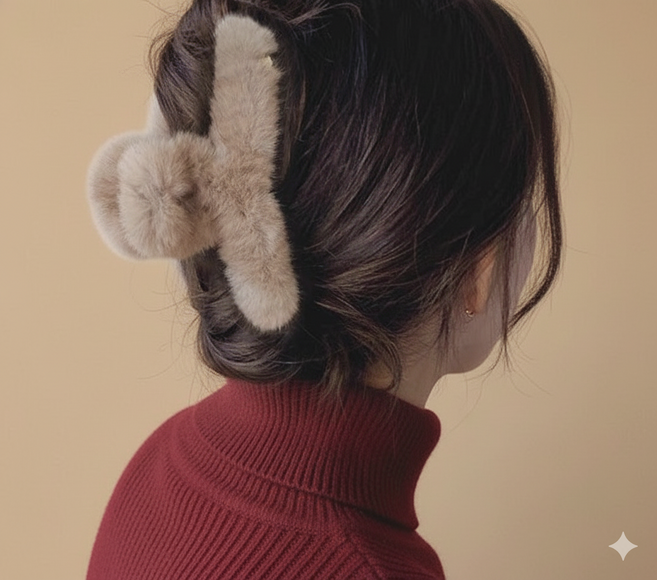 민앤온 밍크퍼 올림머리 왕집게핀