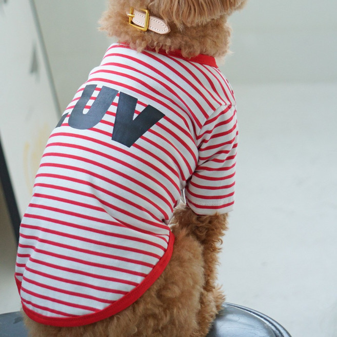 유앤펫 러브 스트라이프 티셔츠 견주 커플룩 중형견 대형견옷(강아지용), 1개, 레드