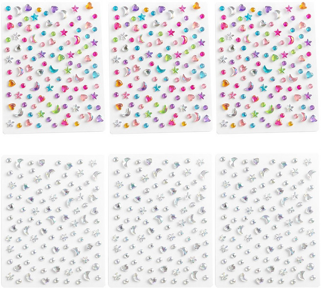 위캔바이 하트 달 별 보석 페이스 스티커 6장, 1세트, 혼합색상