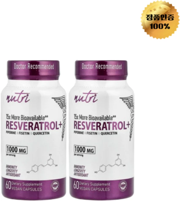 1+1 뉴트리 레스베라트롤+ 1 000mg 베지 캡슐 60정, 2개 - 쿠팡