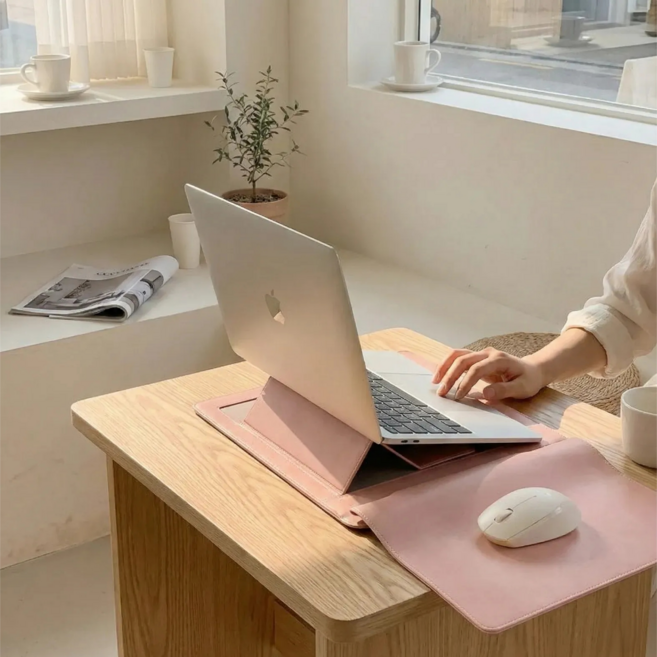 에이엠드 16인치 노트북 파우치 거치대 겸용 가방 케이스, 1개, 핑크