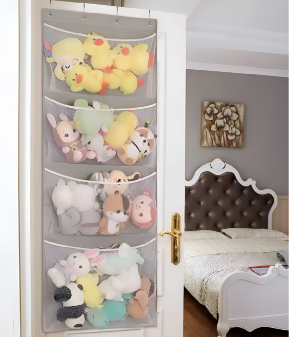 문걸이 인형 정리함 4단 고급 옥스포드 원단 지지대포함, 그레이, 1개