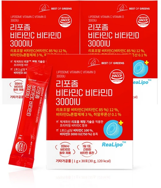 베스트오브그린 리포좀 비타민C 비타민D 3000IU, 3개, 30회분 - 쿠팡