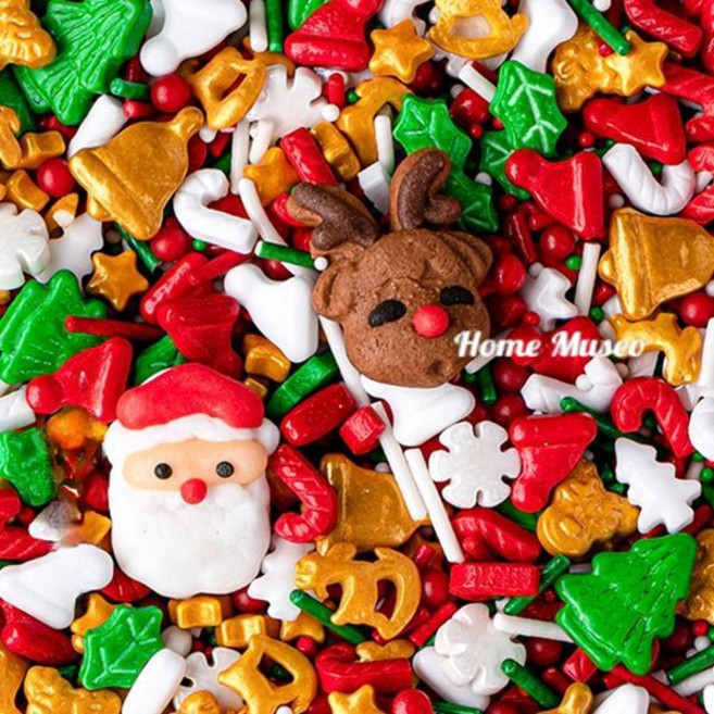 크리스마스스프링클 아라잔 케이크 쿠키 장식 데코 재료 설탕 구슬 레드 화이트 지팡이믹스 85g, 루돌프 산타 혼합