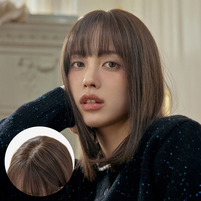 완수제 단발 통가발 리프컷 마들렌 가벼운 생머리 어깨기장 자연스러운, BC4 다크브라운, 가발망