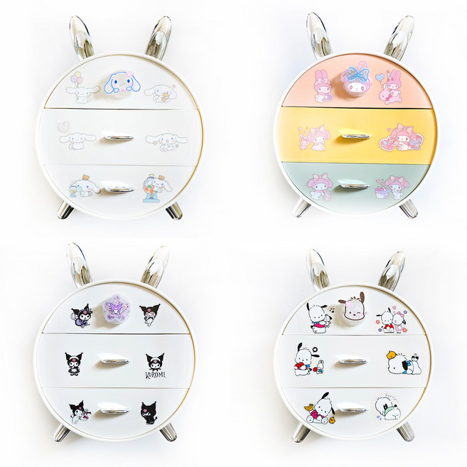 산리오 원형미니서랍 수납 사이드 3단 커스텀 정리함, 쿠로미