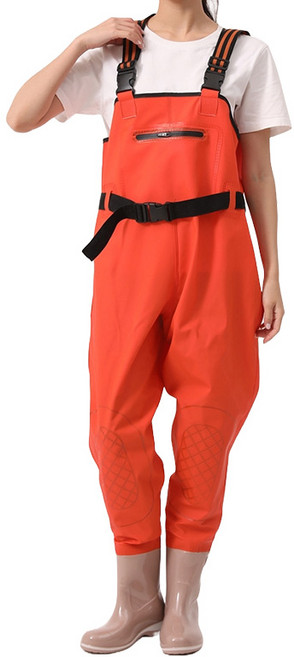 스토리원 감성 파스텔 컬러 가슴장화 낚시 해루질 장화 SH-RBT-PVC104, 250, 오렌지