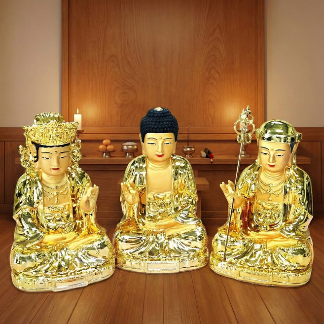불상 미니 금도금삼존불 관세음보살 아미타불 지장보살 7치 불교용품, 1개